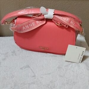Anne Klein Saddle Shoulder Bag With Logo Web Strap